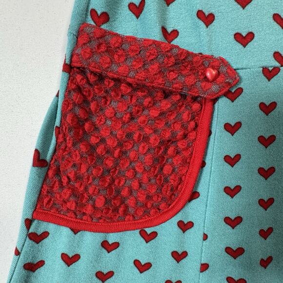 Voodoo Vixen XL NWT Aqua Red Heart Print Retro Pinup Dress Pockets - Picture 3 of 12